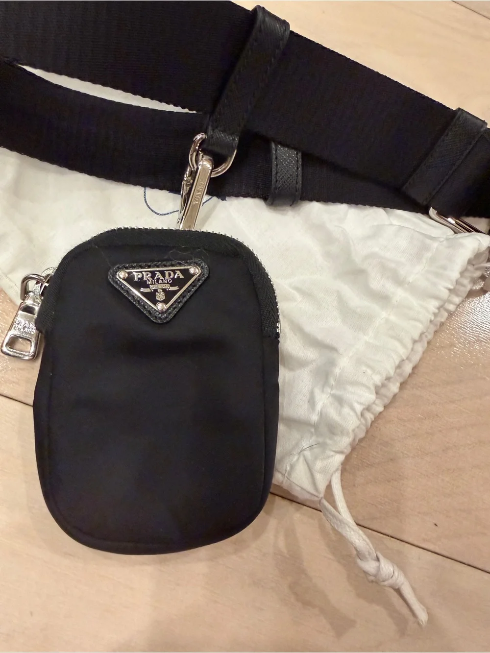 New Prada Black Nylon Belt Bag with Mini Pouch Sz 85/34